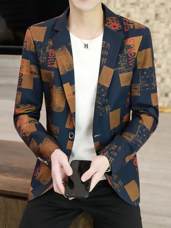 Men's Plus Size Printed One Button Slim Fit Blazer - cas7m