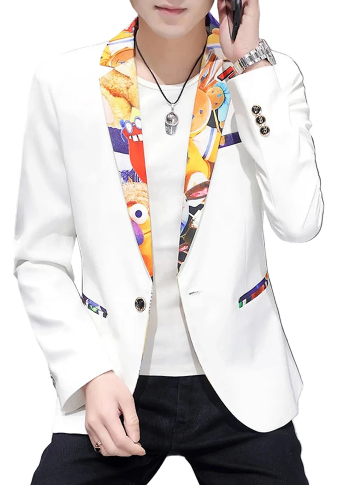 Men's Plus Size Printed Trim Slim Fit Blazer - cas7m