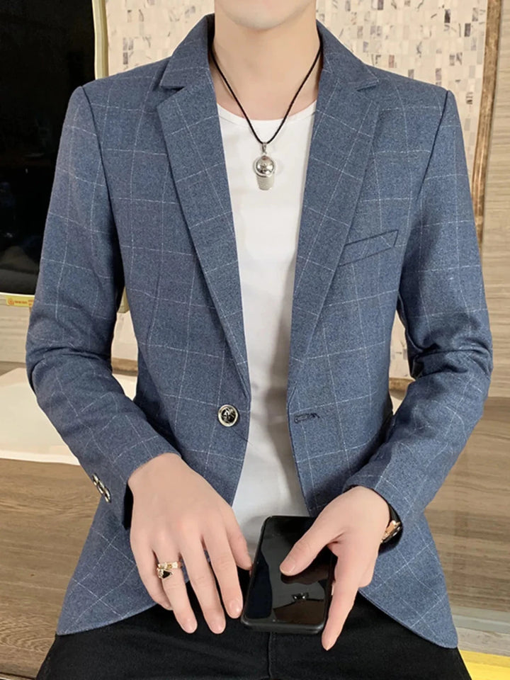 Men's Plus Size Slim Fit Plaid Pattern Blazer - cas7m