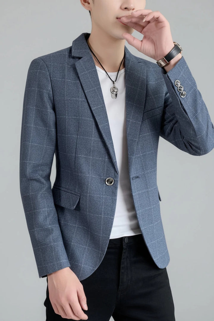 Men's Plus Size Slim Fit Plaid Pattern Blazer - cas7m