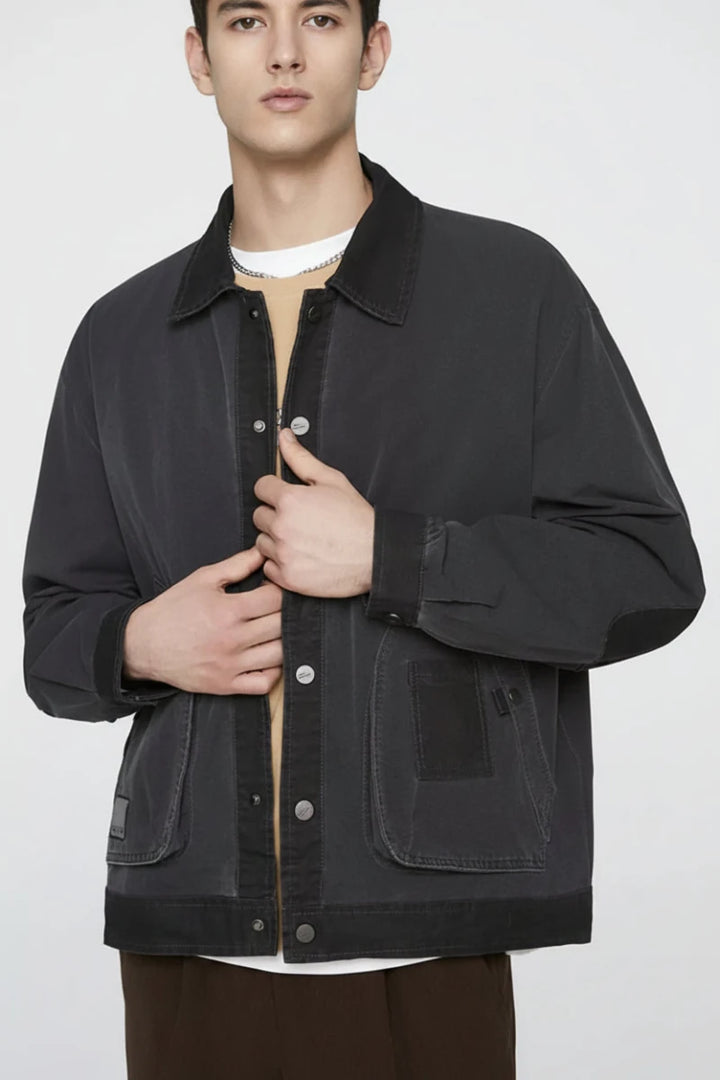Men's Plus Size Snap Down Long Sleeve Jacket - cas7m