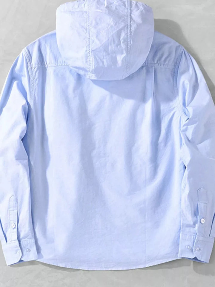 Men's Plus Size Striped Trim Hooded Casual Shacket - cas7m