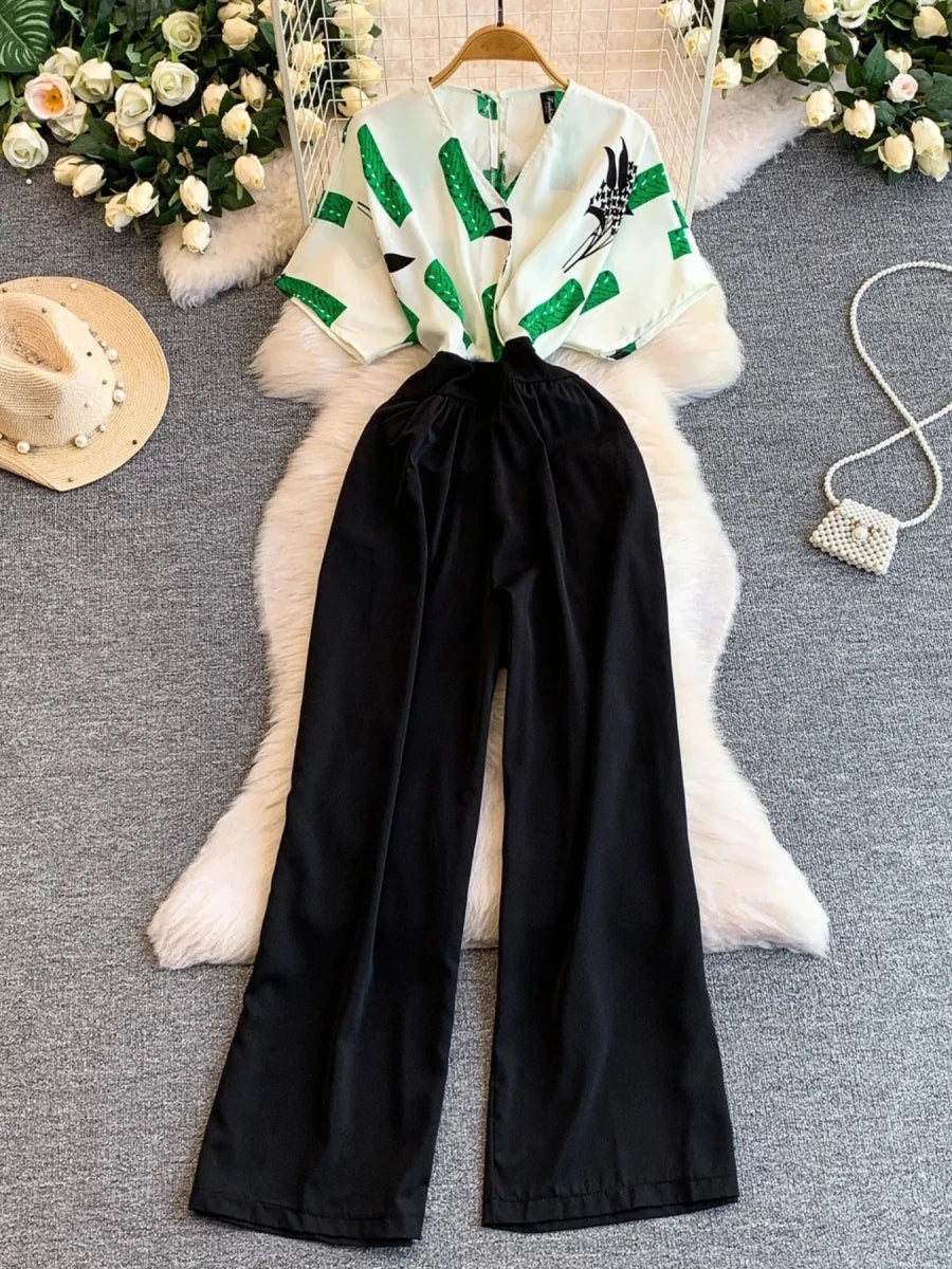 Printed Wide Leg Jumpsuit - cas7m