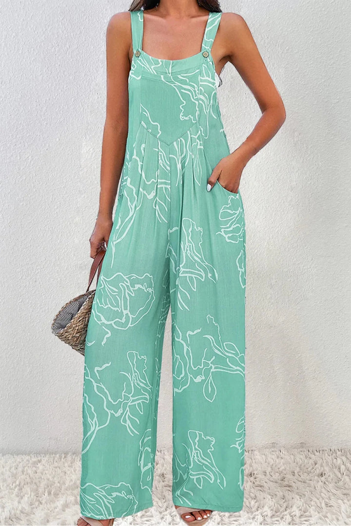 Printed Wide Strap Jumpsuit - cas7m