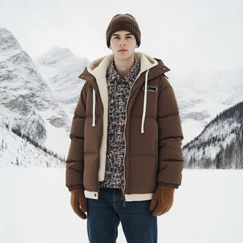 Mens Layered Look Hooded Puffer Jacket - cas7m