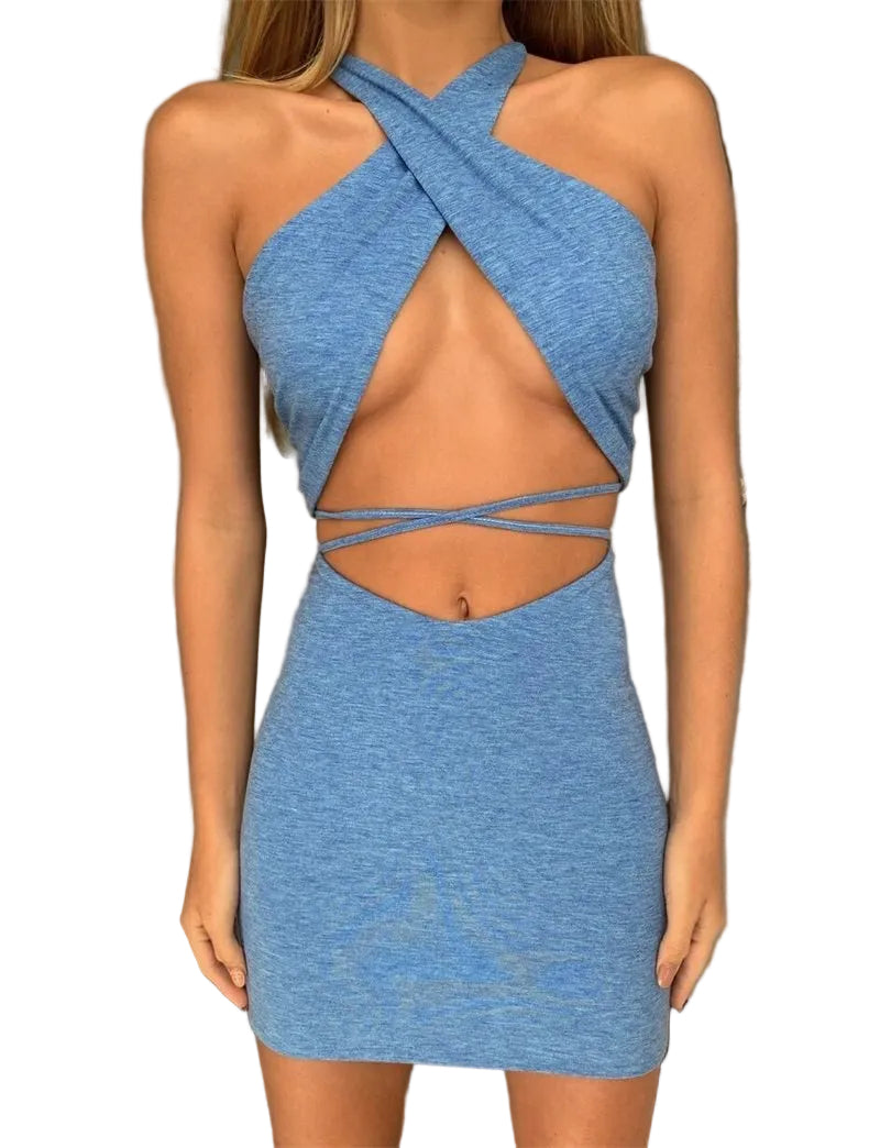 Summer Casual Dresses Halter Bandage Sexy Backless Crop Top and Skirts