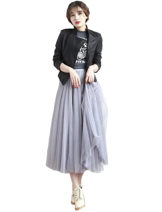 Mesh Tulle Skirts Women Summer Elastic High Waist Ladies long mesh