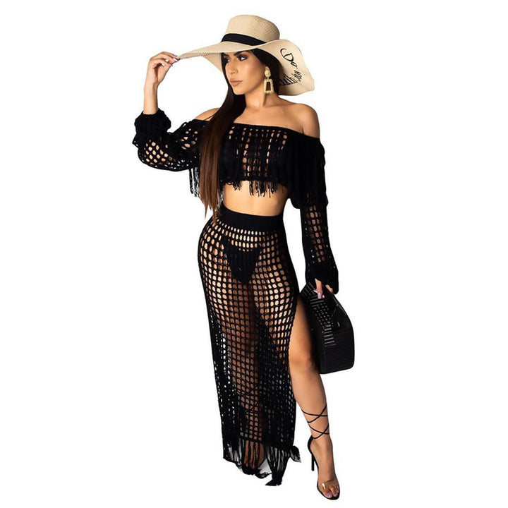 Women Beach Vintage Dresses Bikini Swimsuit Cover Up Mesh Crop Top - cas7m