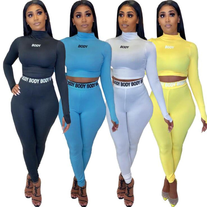 Sexy Women Sports Wear Two Piece Set Tops High Waist Long Pants 2 PCS - cas7m