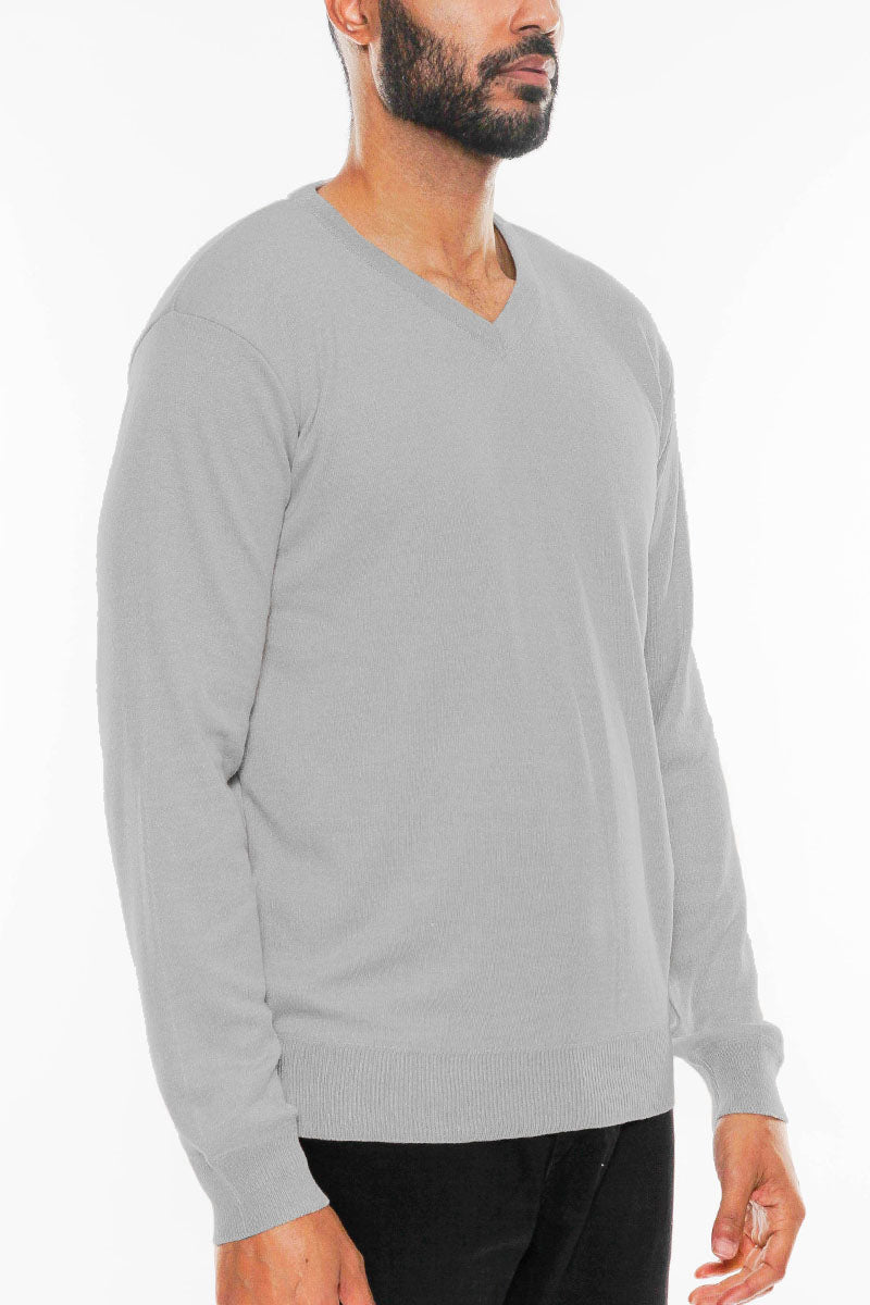 Solid Vneck Knit Pullover Sweater - Solid Vneck Knit Pullover SweaterSolid Vneck Knit Pullover SweaterNR2013-GREY-SScas7mproduct_vendorcas7m