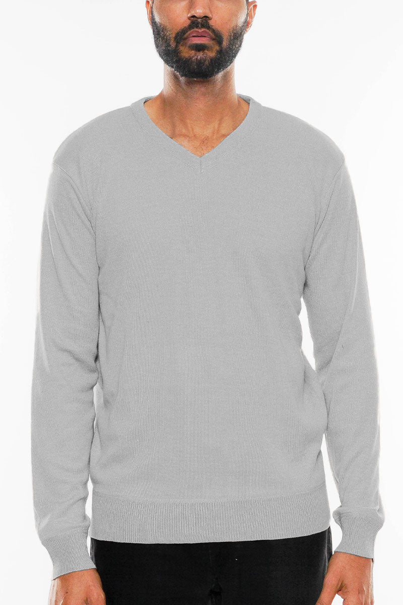 Solid Vneck Knit Pullover Sweater - Solid Vneck Knit Pullover SweaterSolid Vneck Knit Pullover SweaterNR2013-GREY-SScas7mproduct_vendorcas7m