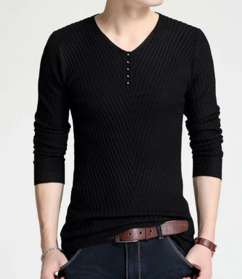 Mens Casual V Neck Sweater with Buttons Design - cas7m