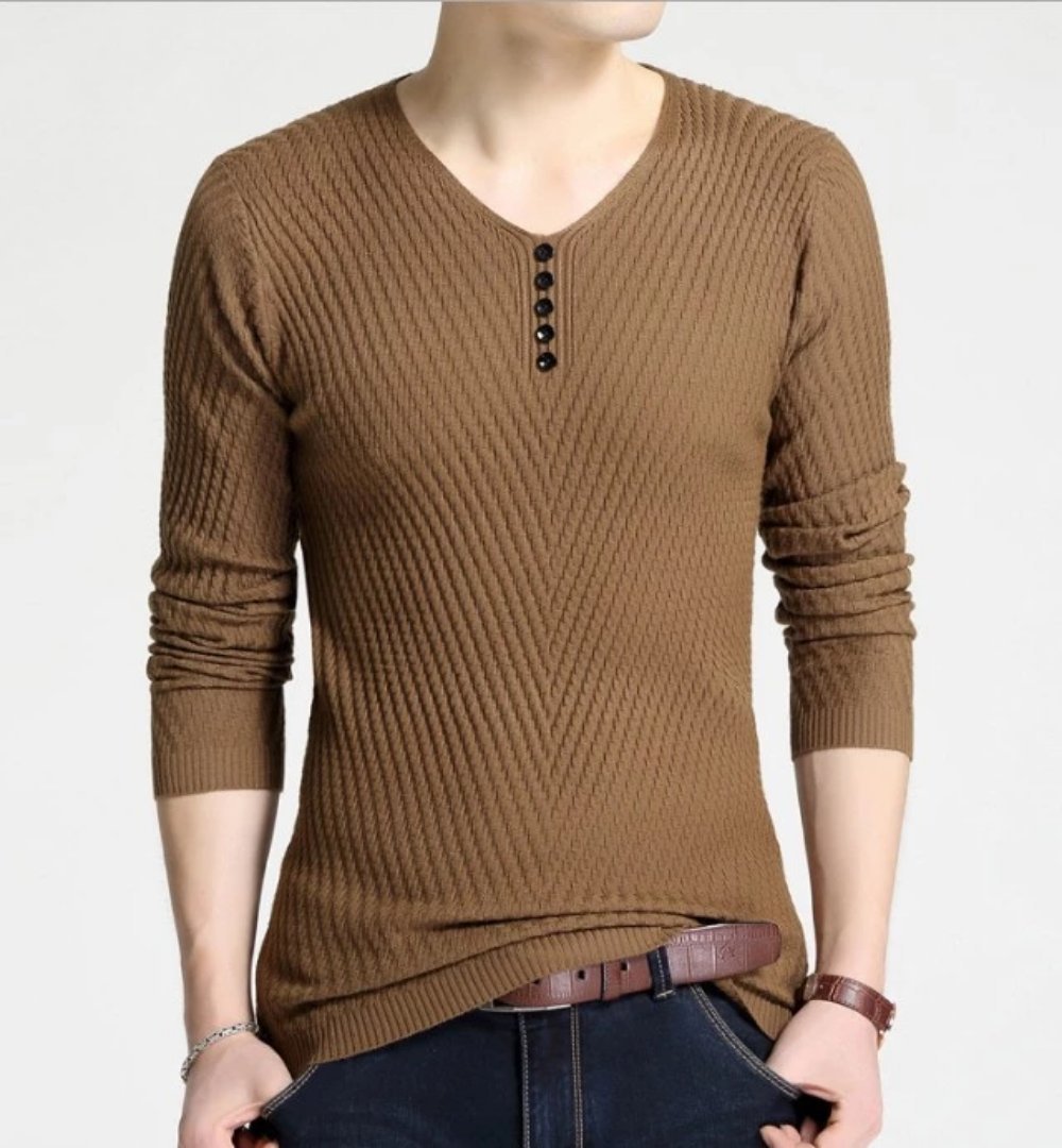 Mens Casual V Neck Sweater with Buttons Design - cas7m