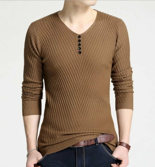 Mens Casual V Neck Sweater with Buttons Design - cas7m