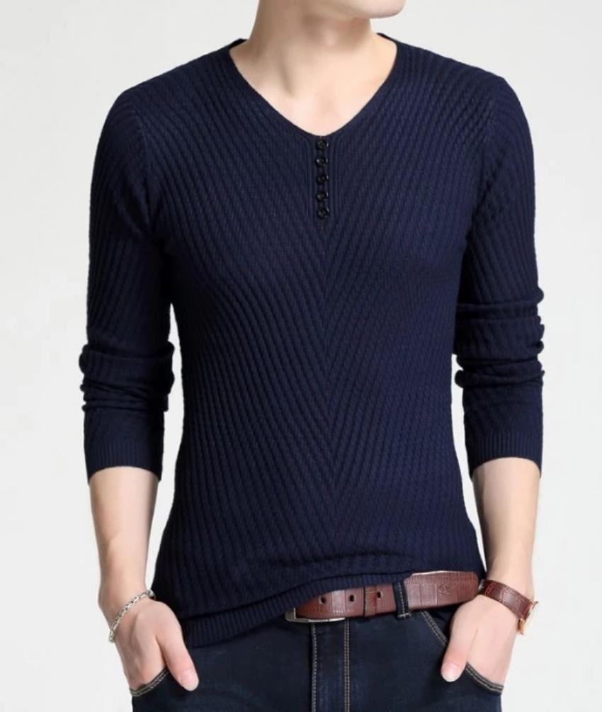 Mens Casual V Neck Sweater with Buttons Design - cas7m