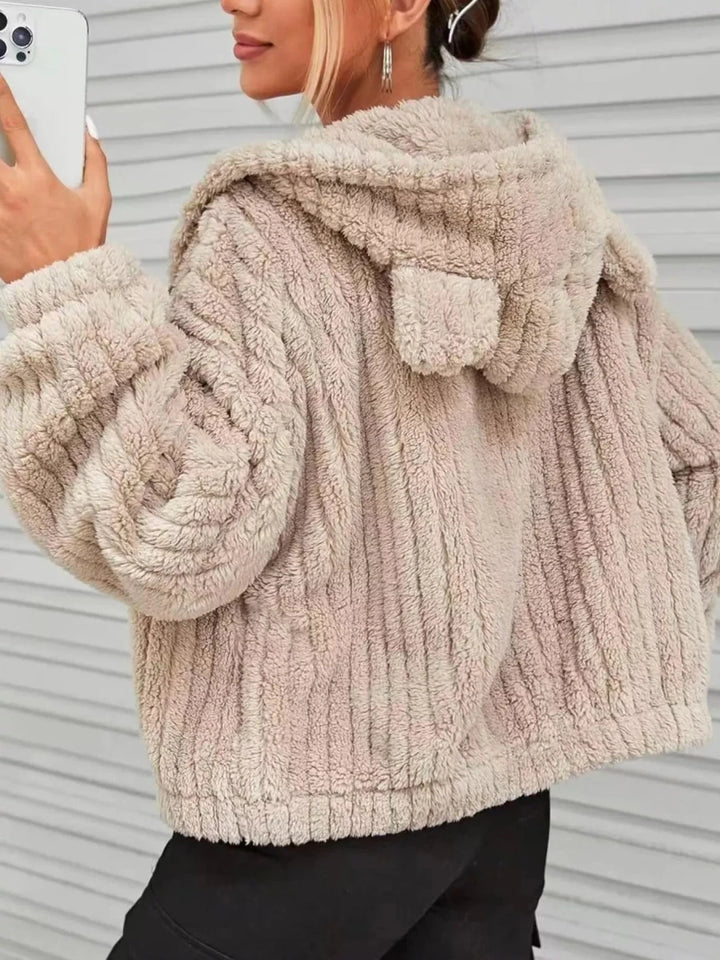 Teddy Bear Ear Hooded Fleece Outerwear - cas7m