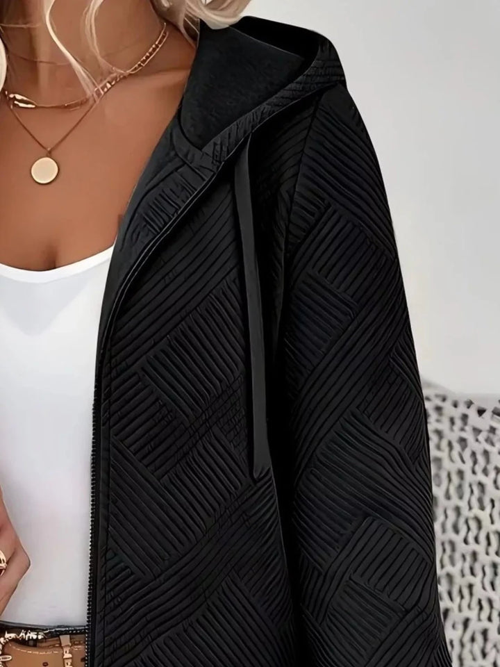 Textured Zip-Up Hooded Jacket - cas7m