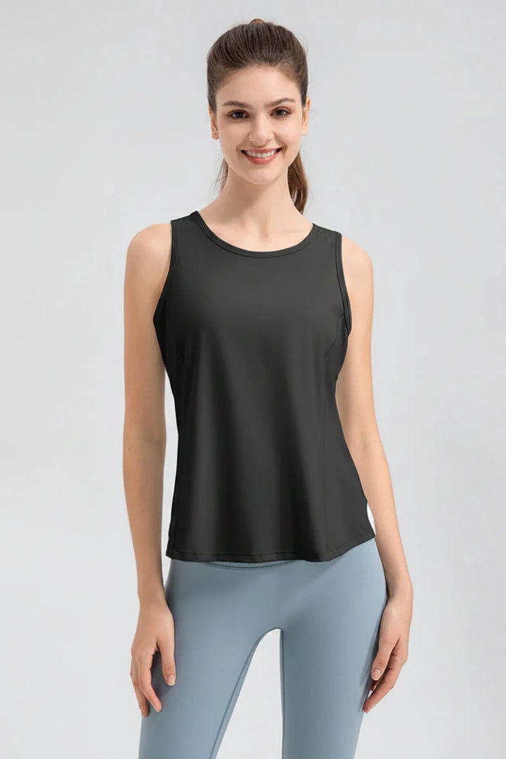 Wide Strap Round Neck Active Tank - cas7m