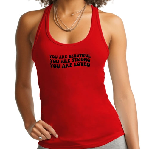 Womens Fitness Tank Top Graphic T-shirt - you are Beautiful Strong
