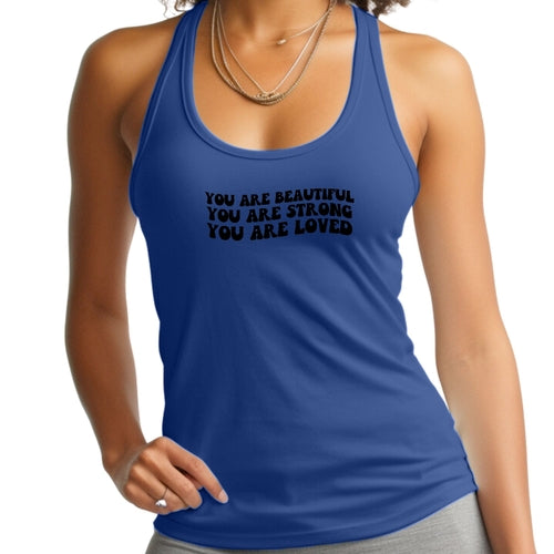 Womens Fitness Tank Top Graphic T-shirt - you are Beautiful Strong