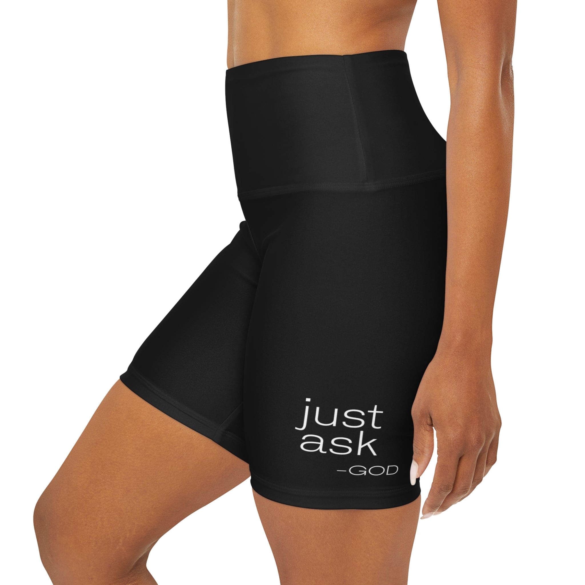 Womens High Waisted Black Yoga Shorts - just Ask God - cas7m
