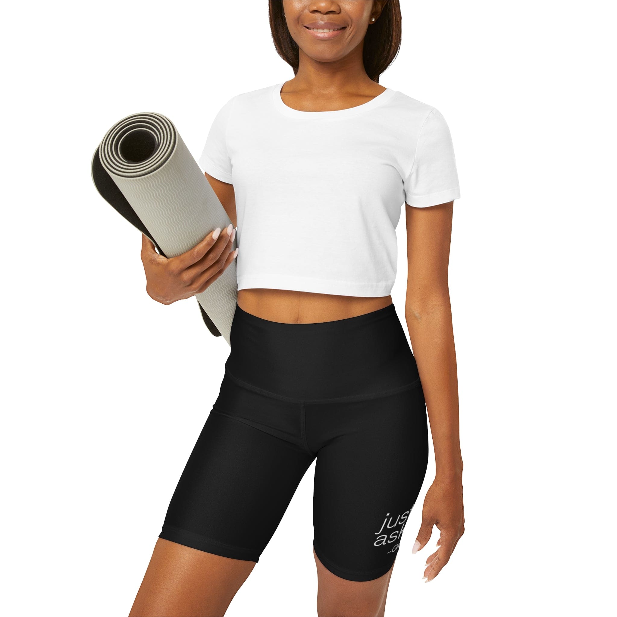 Womens High Waisted Black Yoga Shorts - just Ask God - cas7m