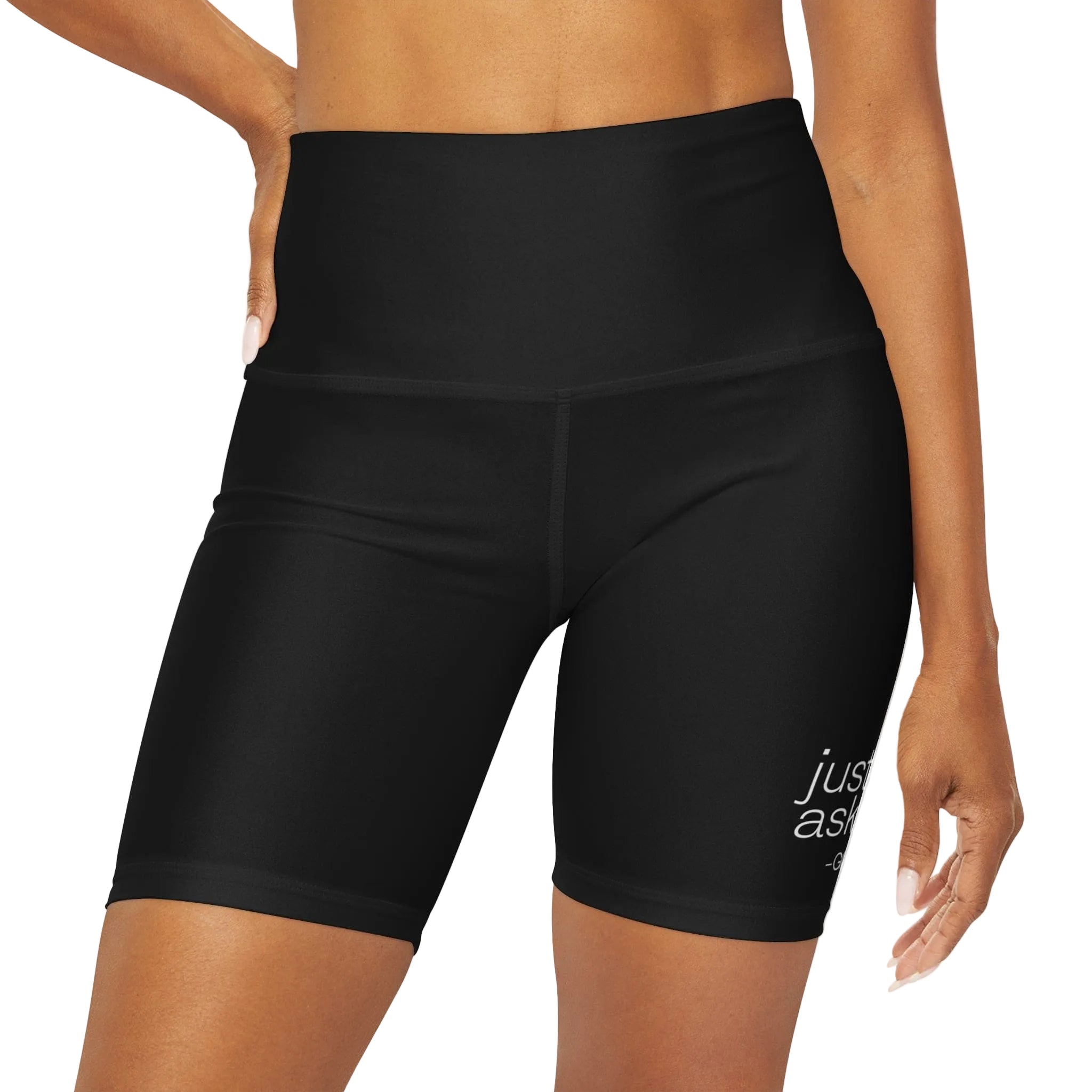 Womens High Waisted Black Yoga Shorts - just Ask God - cas7m