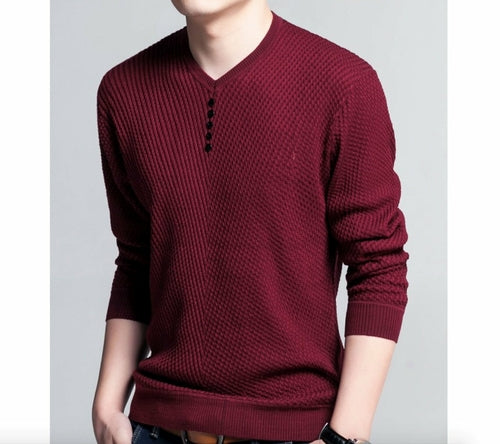 Mens Casual V Neck Sweater with Buttons Design - cas7m