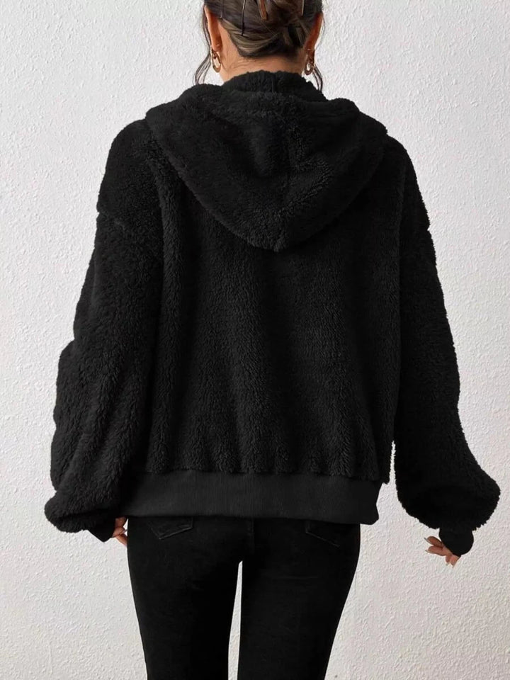 Zip-Up Plush Hooded Outerwear - cas7m